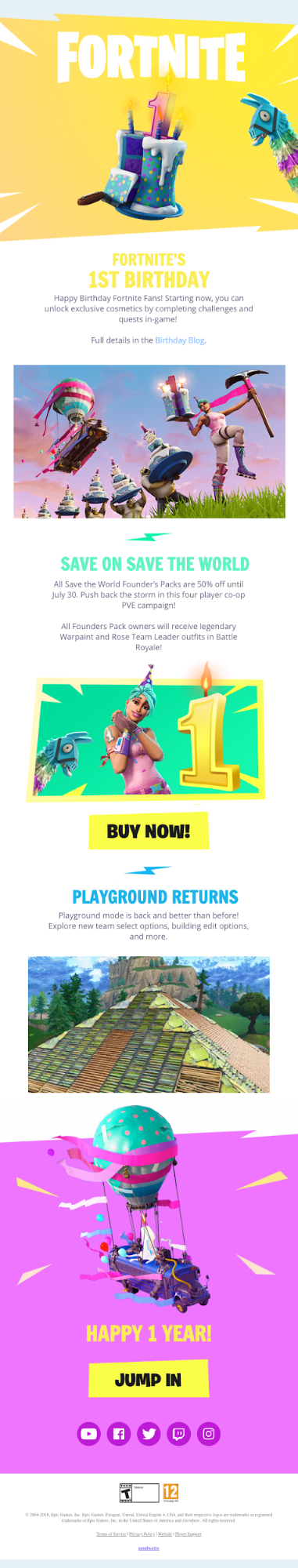 A milestone email by Fortnite