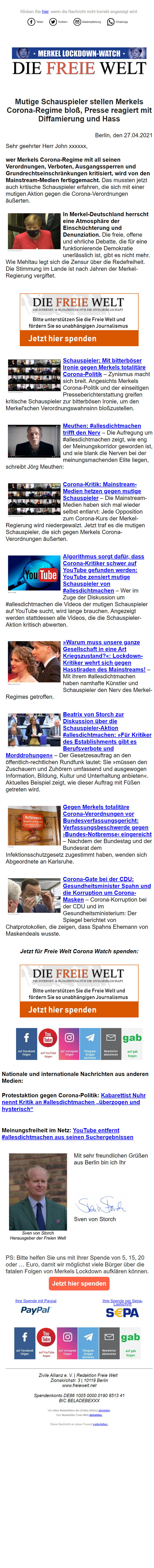 An email newsletter by Freie Welt